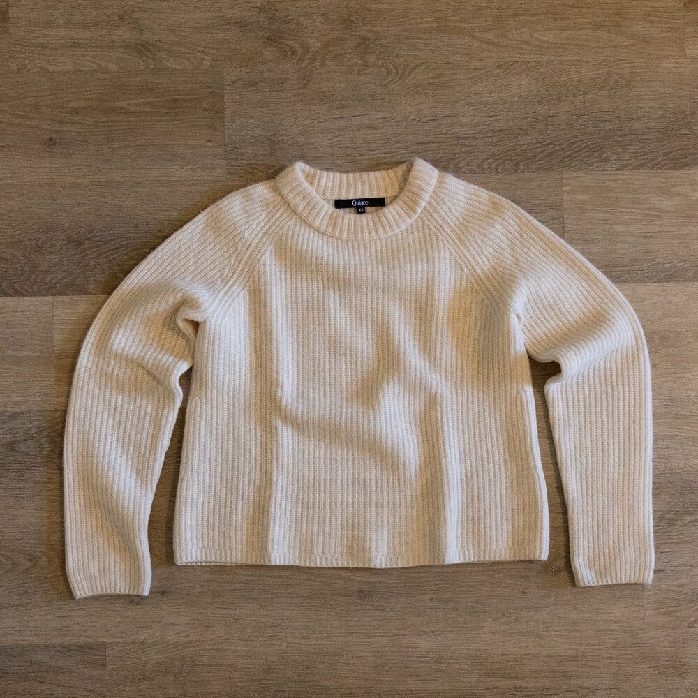 Mongolian Cashmere Fisherman Crewneck Sweater in Ivory